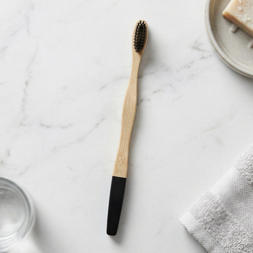Natural Bamboo Toothbrush With Soft Charcoal Bristles (1 Pc)