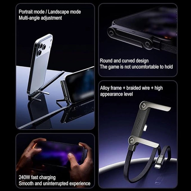 2-in-1 Invisible Holder Charger Cable, 240W Portable Fast Charging Cord with Built-in Phone Stand