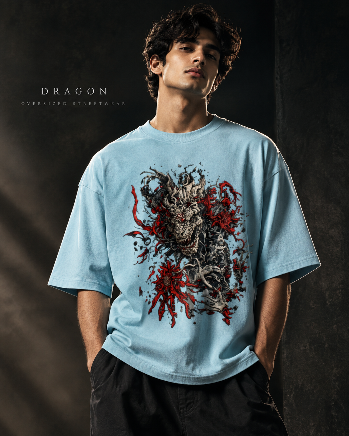 Dragon Oversized T-Shirt – Red & Black Streetwear