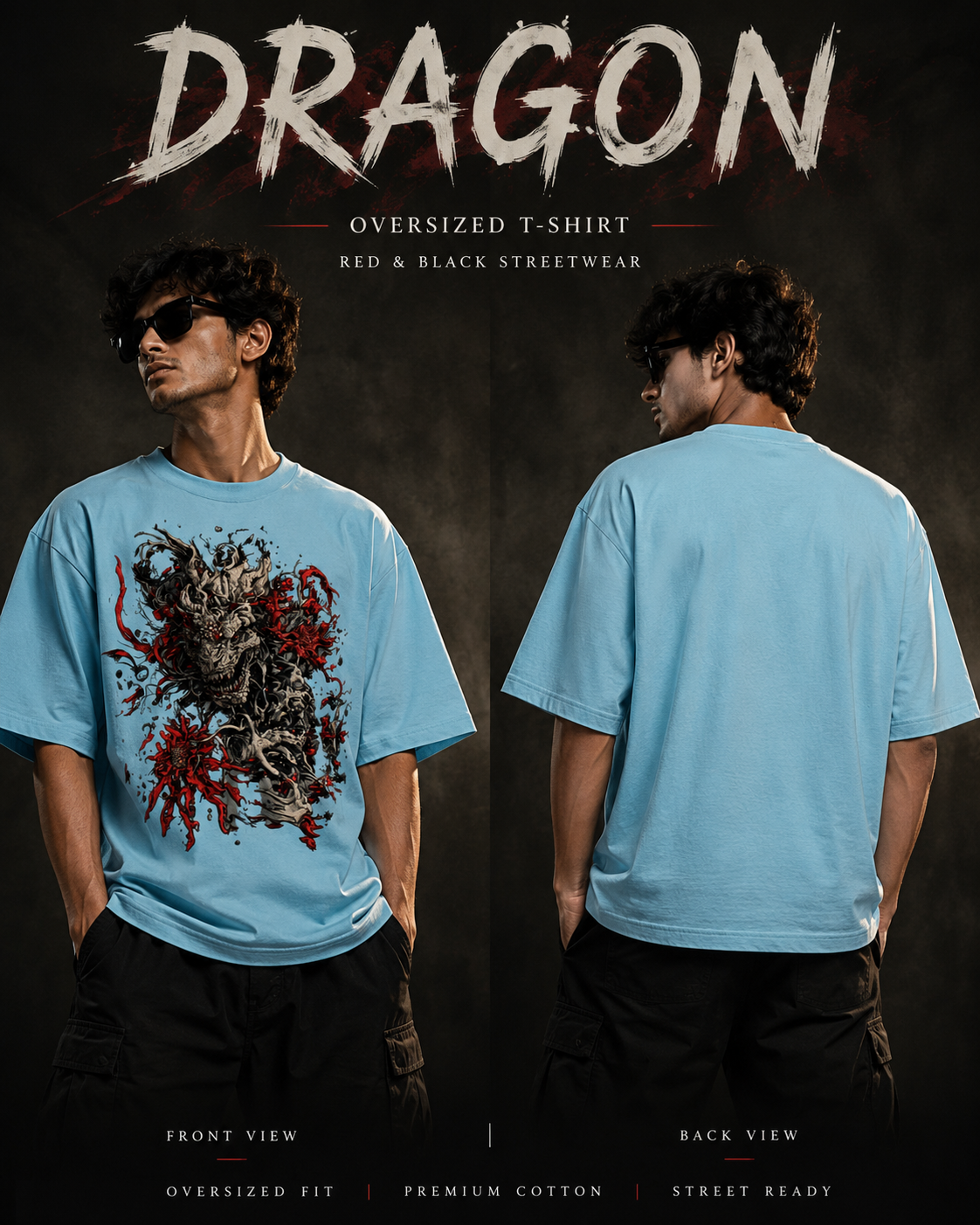 Dragon Oversized T-Shirt – Red & Black Streetwear